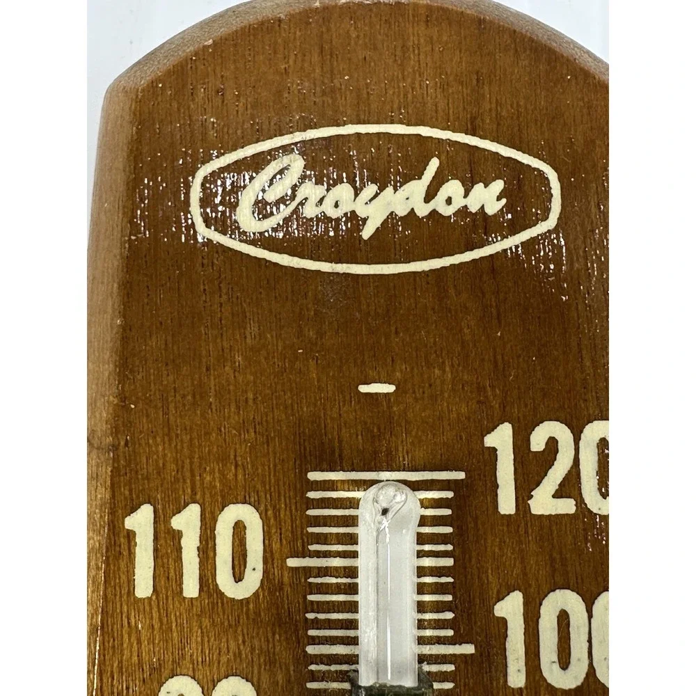 Vintage Croydon Wooden Wall Thermometer Made in USA 120°F Rustic Farmhouse Decor